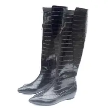 Черные женские ботфорты из натуральной воловьей кожи со шнуровкой спереди и острым носком на плоской подошве; Повседневные высокие сапоги В рыцарском стиле; женские облегающие сапоги