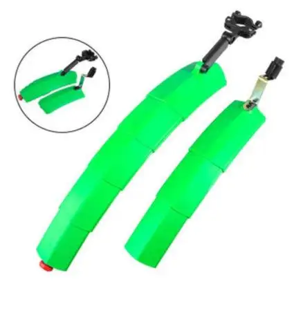 green 2pcs Mountain Bike Cycling Front Rear LED Mudguard Set Folding Bike Fender Taillight - Цвет: green