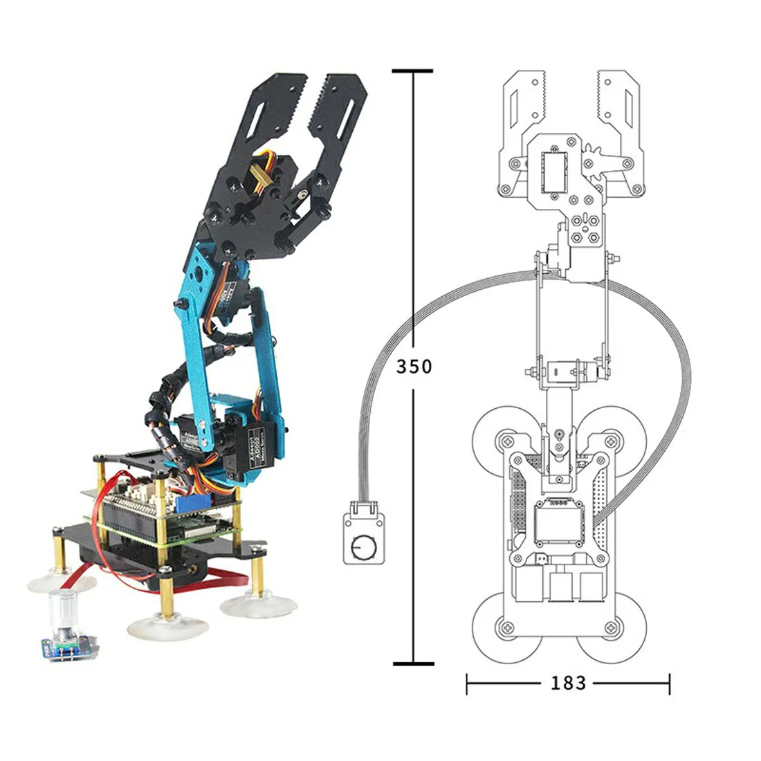US $109.19 Aluminum Alloy Extensible Fourlegged Robotic Arm Robot for Raspberry Pi43 Model BB No Development Board