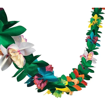 

NEW-Paper Garland Decorations, 1PCS Hibiscus Garland Tissue Flower Banner Tropical Paper Flowers Luau Party Decorations