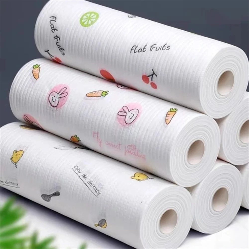 50Pcs Roll Lazy Rag Non Oily Kitchen Paper Washable Wet and Dry Disposable Dish Cleaning Cloth
