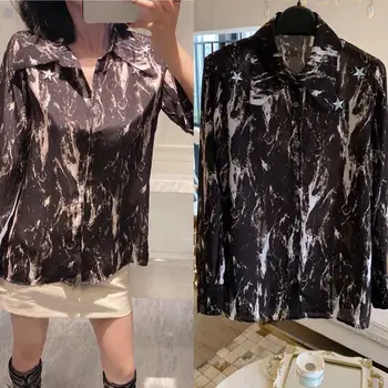 

High Quality Real Silk Women Shirt 2020 New Spring Summer Casual Top Turn Down Collar Fashion Loose Print Blouse