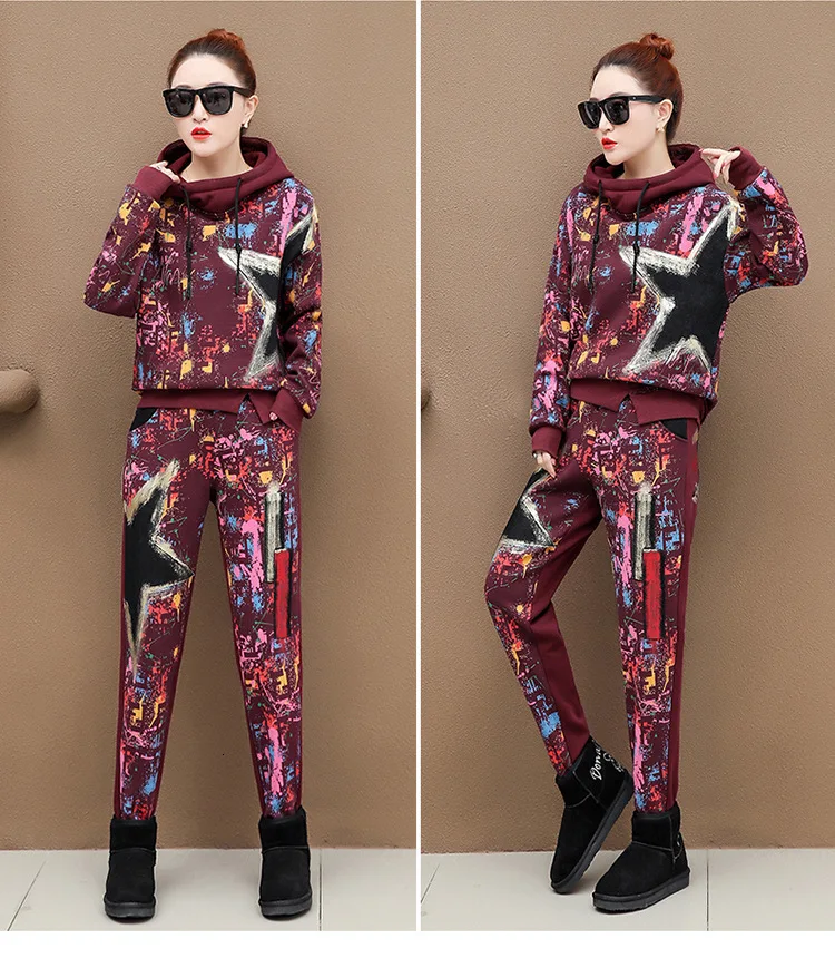 Max LuLu модные корейские женские панковские топы и штаны женские спортивные костюмы с капюшоном и цветочным принтом повседневные комплекты из 2 предметов теплая зимняя одежда