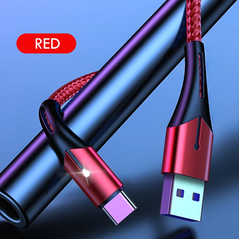ZNP USB C кабель 3A Быстрая зарядка usb type C кабели для samsung S10 S9 huawei Быстрая зарядка быстрое зарядное устройство кабель для передачи данных USB C шнур - Цвет: Красный