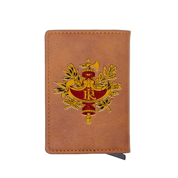 

Brown Color French National Emblem Design Digital Printing Card Holder Purse Men Women Leather Short Wallet