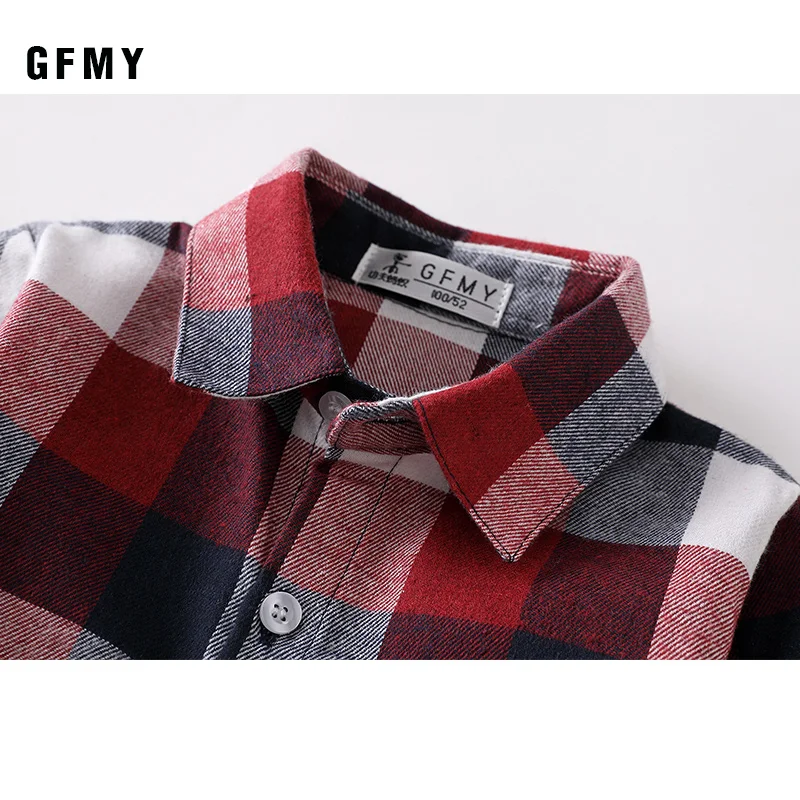 GFMY Autumn 100% Cotton Full Sleeve Fashion kids Plaid Shirt 2T-14T Casual Big Kid Clothes Can Be a Coat