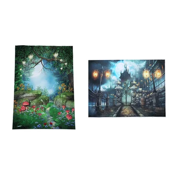 

2 Pcs 5X7Ft Studio Backdrop Photography Prop Vinyl Photo Background - Fantasy Forest & Halloween Castle