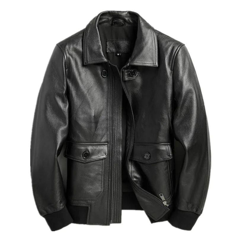 

2020 Black Men Slim Fit Aviator Leather Jacket Plus Size XXXL Genuine Cowhide Autumn Russian Military Pilot Leather Coat