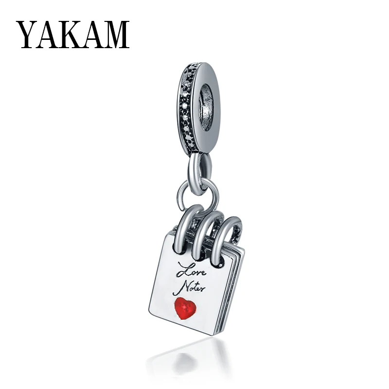 

Red Enamel Heart Book Notebook Dangle Fit Original Pandora Charms Bracelet Love Note Pendant DIY Bangles for Women Jewelry Gift