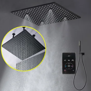 

Black shower head Set LCD Digital Bathroom Rain showerhead Stainless Steel 20 Inch Wall-mounted Bath Faucets System 4/6PCS Mist