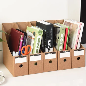 

5PCS Stationery Storage Box Paper Magazine Document Rack Desk Organiser School Paperwork Office File Holder Foldable with Labels