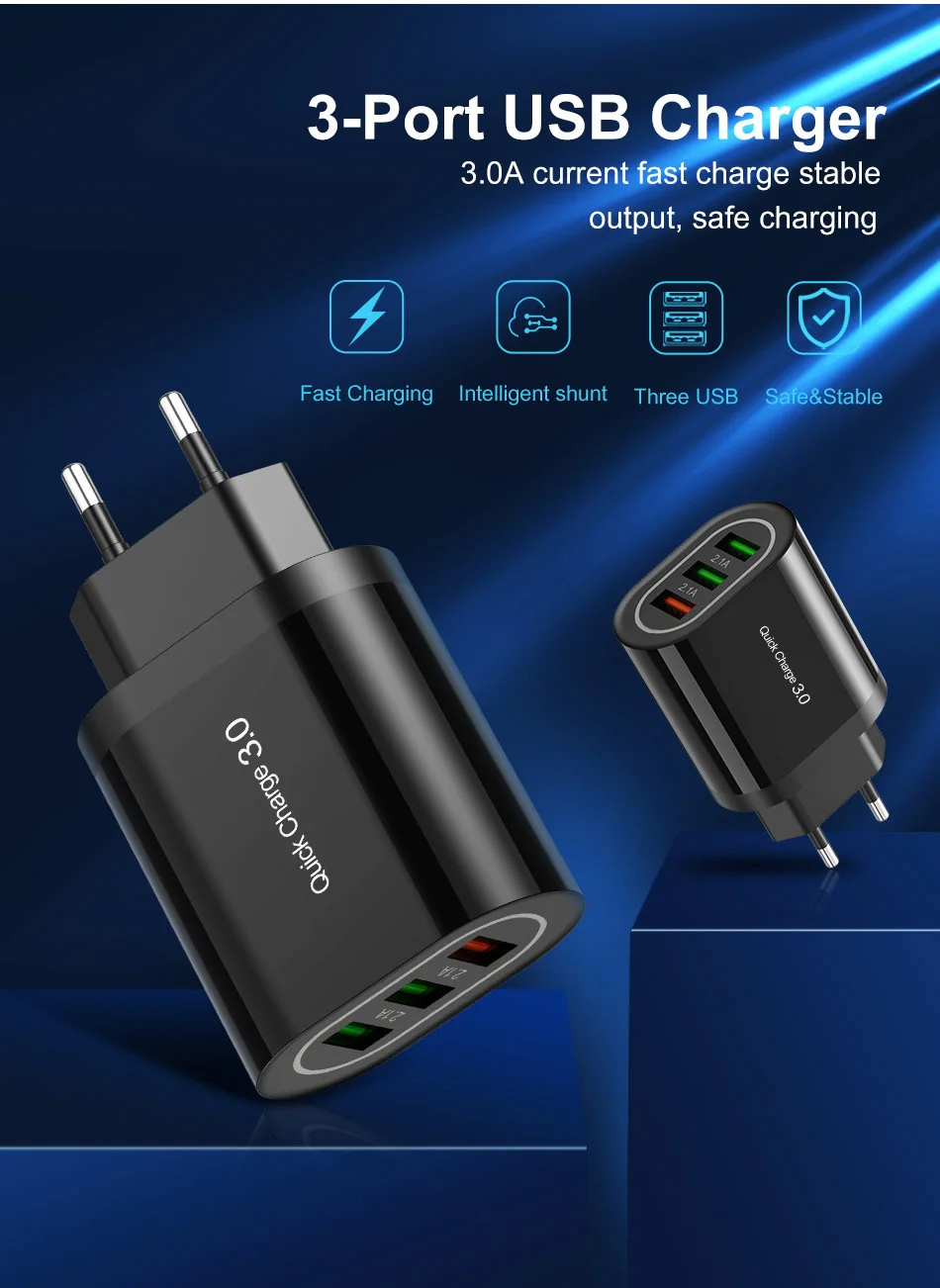 Быстрое зарядное устройство QC 3 0 с USB портами универсальное переменного тока для