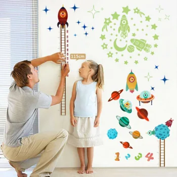 

Solar System Rocket Height Measure Wall Stickers Kids Nusery Rooms Outer Space Sky Decals Growth Chart PVC Mural Decor Wall Art
