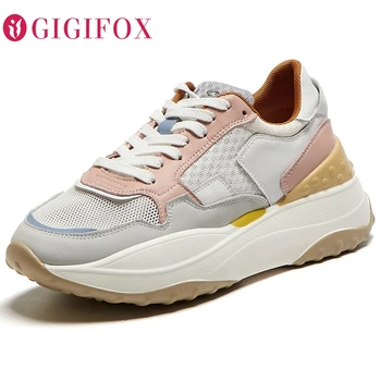 

GIGIFOX 2020 Brand New Genuine leather Patchwork Breathable Mesh Fashion Skin Shoes Chunky Sneakers Flats Platform Women