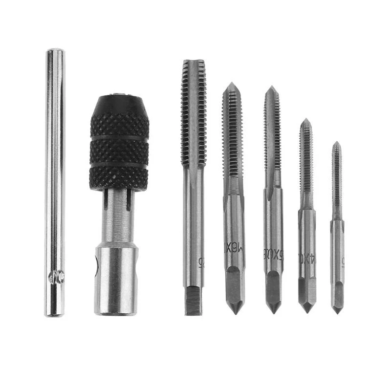 

6pcs T-type Machine Hand Screw Tap Wrench M3/M4/M5/M6/M8 Tap Die Set Straight Fluted Screw Thread Metric Plug Tap Drill