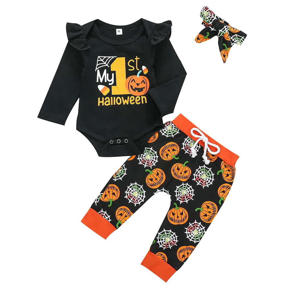 hot sell festival-wear children costume Toddler Baby Kids Girls Boys Halloween Print Set Romper Pants Outfits Clothes for 6M-2T