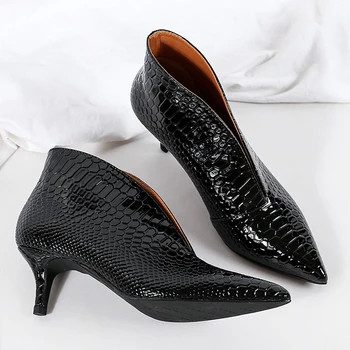 

Fashion pointed toe v mouth short boots women black heels womens shoes Plus size sexy high heel women pumps wine red lady shoe
