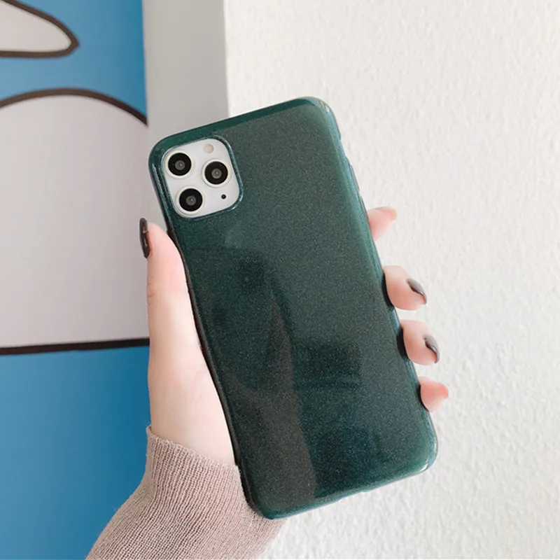 Блестящий темно-зеленый чехол для телефона Iphone 11 Pro Max X Xs Xr глянцевый мягкий