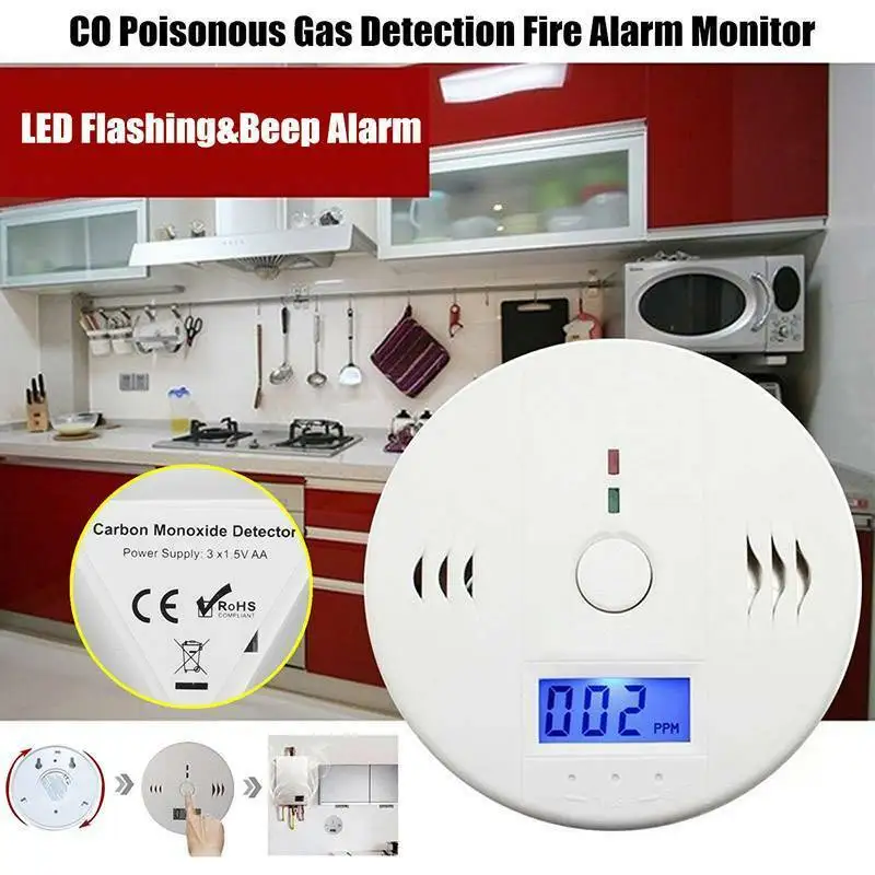 

Home Security Alarm Smoke Fire High Sensitive Detector Carbon Monoxide LCD CO Smoke Alarm Warn Sensor Detectors Fire Equipment
