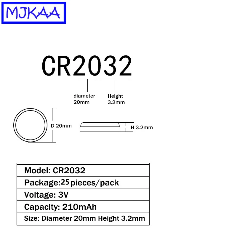 Литиевая батарейка MJKAA CR2032 3 в 25 шт. батарея BR2032 DL2032 ECR2032 CR 2032 дешевые батарейки для