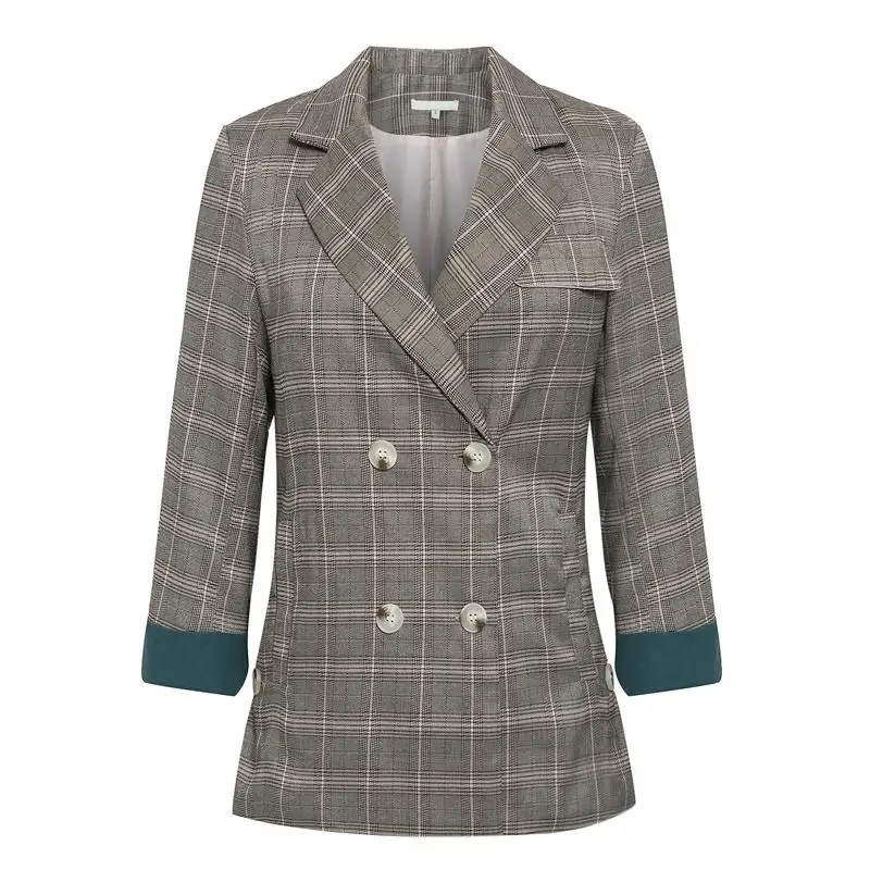 Aartiee Long sleeve plaid Blazer women Autumn winter Elegant office ladies outwear Pocket female striped lining jacket coat new