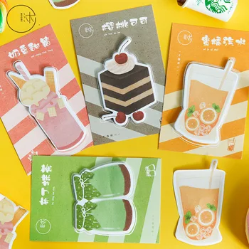 

4 Pcs/ Sets Memo Pads Sticky Notes Kawaii Cute dessert Drink Paper notepad Daliy Scrapbooking Stickers Office School stationery
