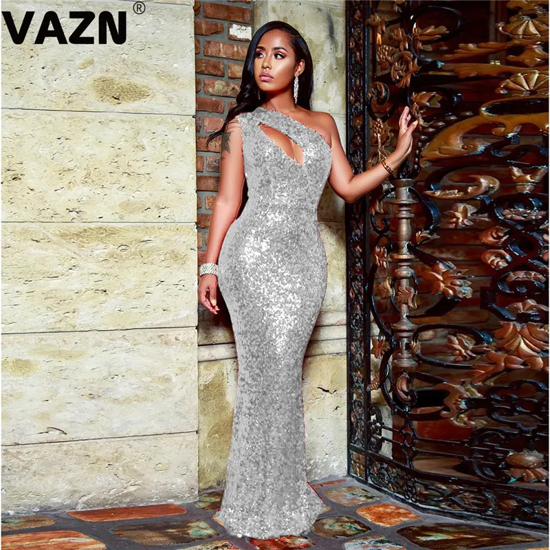 VAZN ME190 Топ дизайн летнее сексуальное женское платье 4 цвета в пол платье на одно плечо платье-труба специальное вечернее платье