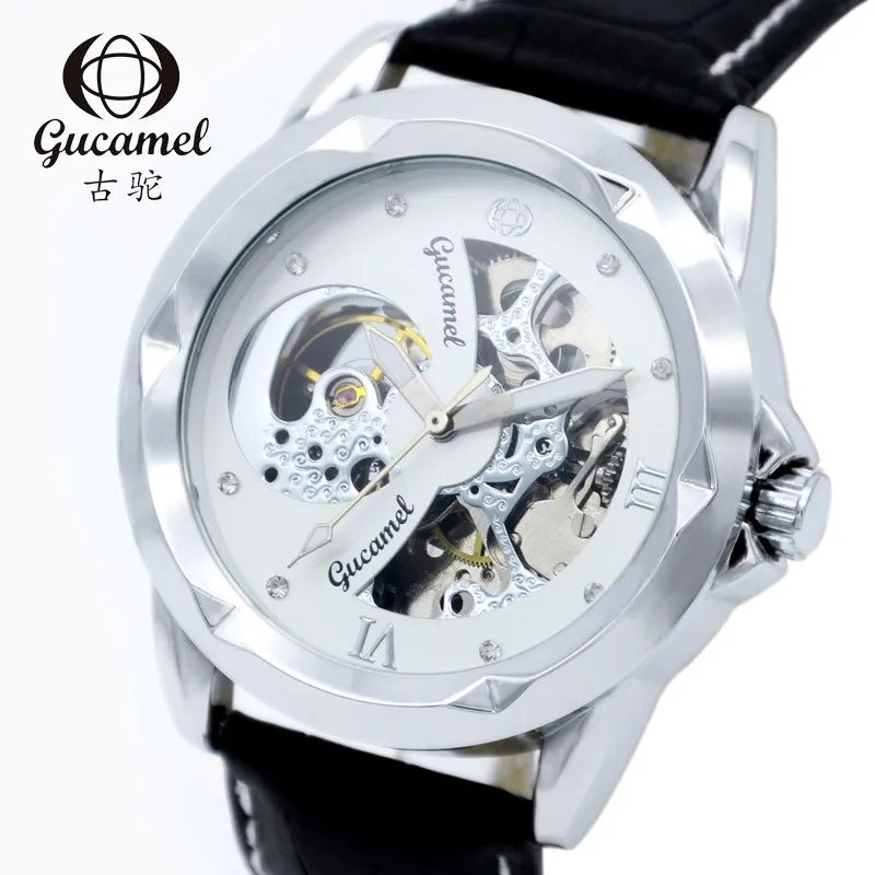 

GUCAMEL Fashion Brand Watch Mens Automatic Mechanical Wristwatch Luxury Male Clock Leather Strap Men Watch Relogio Masculino