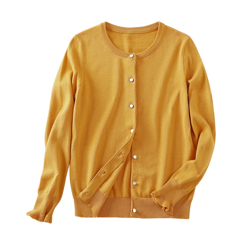 

Women Basic Cotton Cardigans Crew Neck Knitted Cardigan Sweater Color
