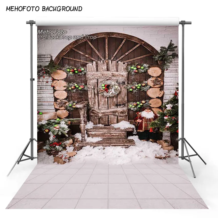 

Vinyl Photography Background Old wooden doors and Santa Claus Customized Christmas Backdrop Props for Photo Studio ST-599