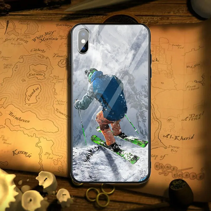Чехлы для телефонов из закаленного стекла для iPhone 5 5S SE 7 6S 6 8 Plus X XR XS Max кристально чистый чехол Снежный или лыжный спорт Сноубординг