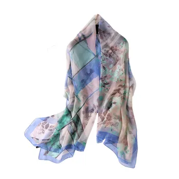 

Women Silky Scarf Smooth Soft Thin Sun Protection See-through Printed Beach Shawl -MX8