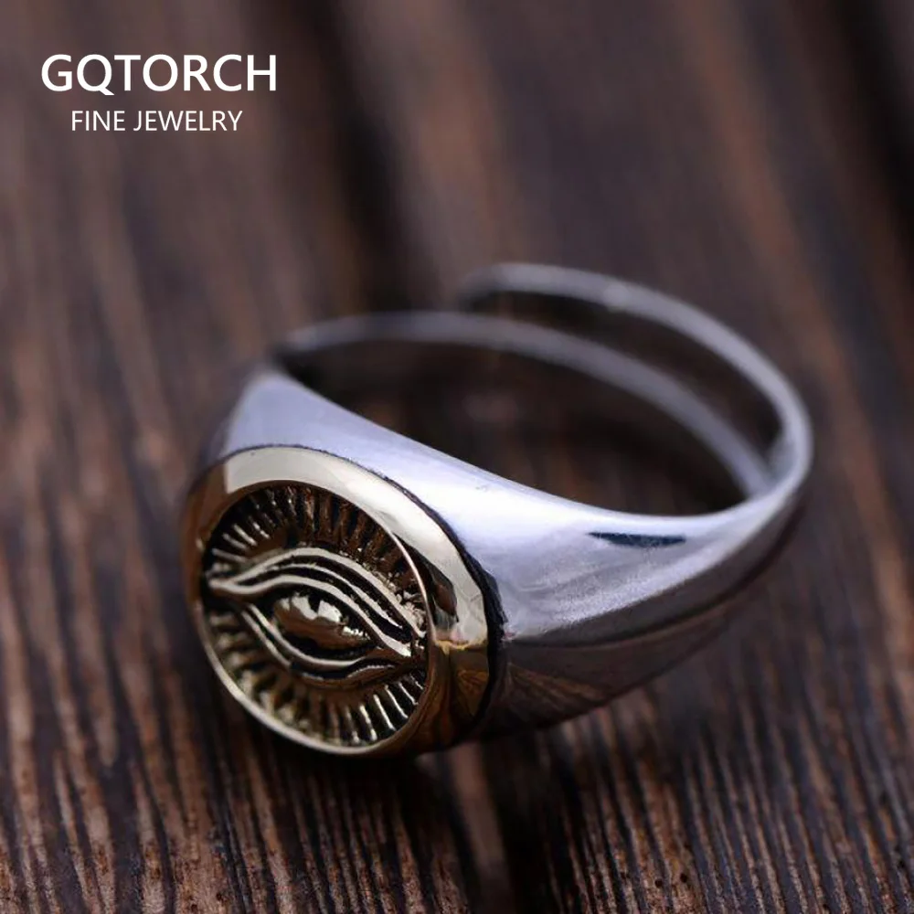 Real Solid 925 Sterling Silver Rings For Men And Women God Eye Opening Adjustable Vintage Punk Fashion Jewelry | Украшения и