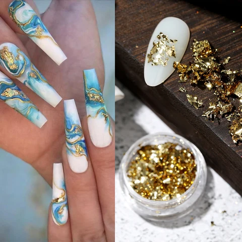Foil Sequins For Nails Gold Silver Irregular Glitter Flakes Mirror Chrome Powder Manicuring Winter Decorations