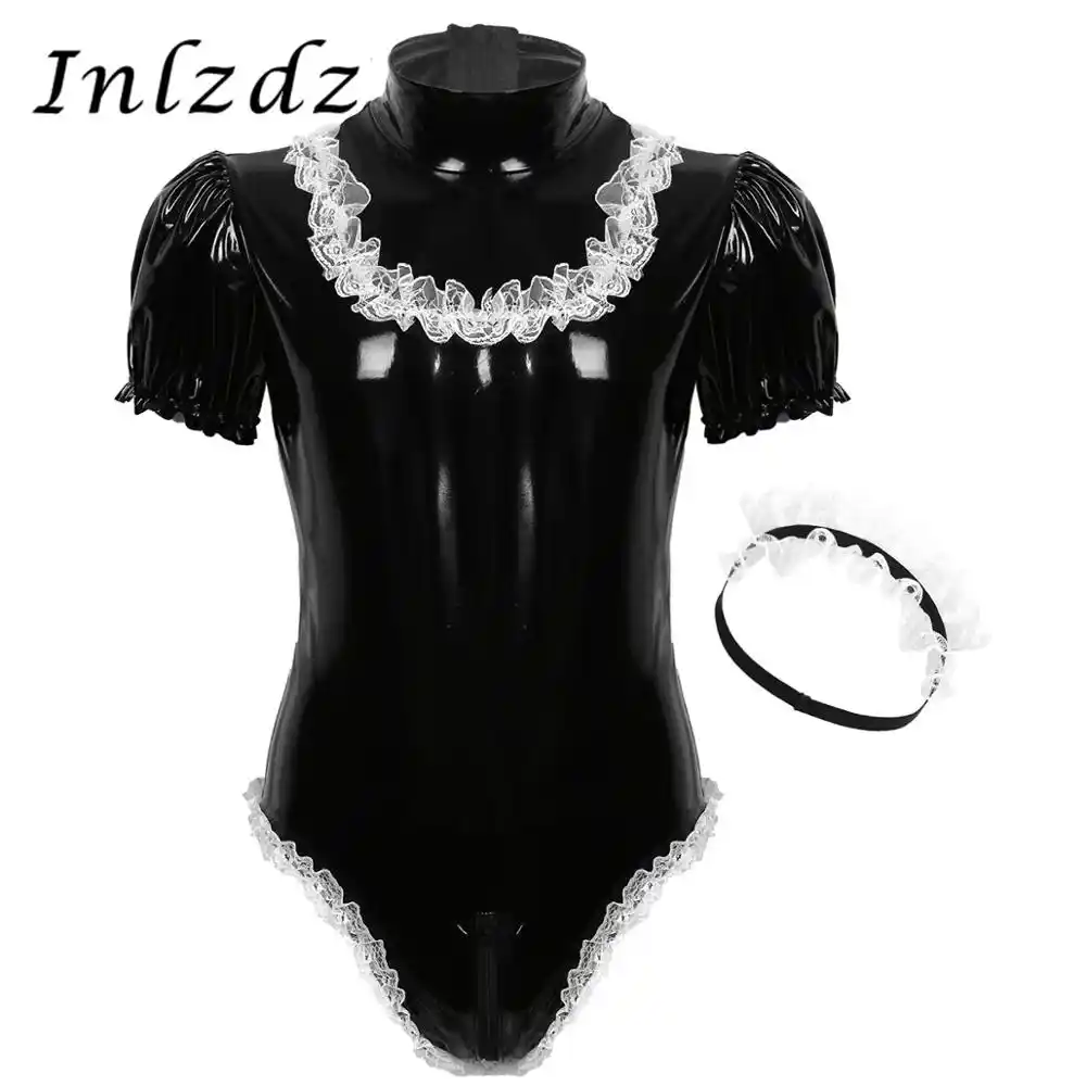 Mens Sissy Crossdresser Dress Satin Exotic Sex Costume V neckline