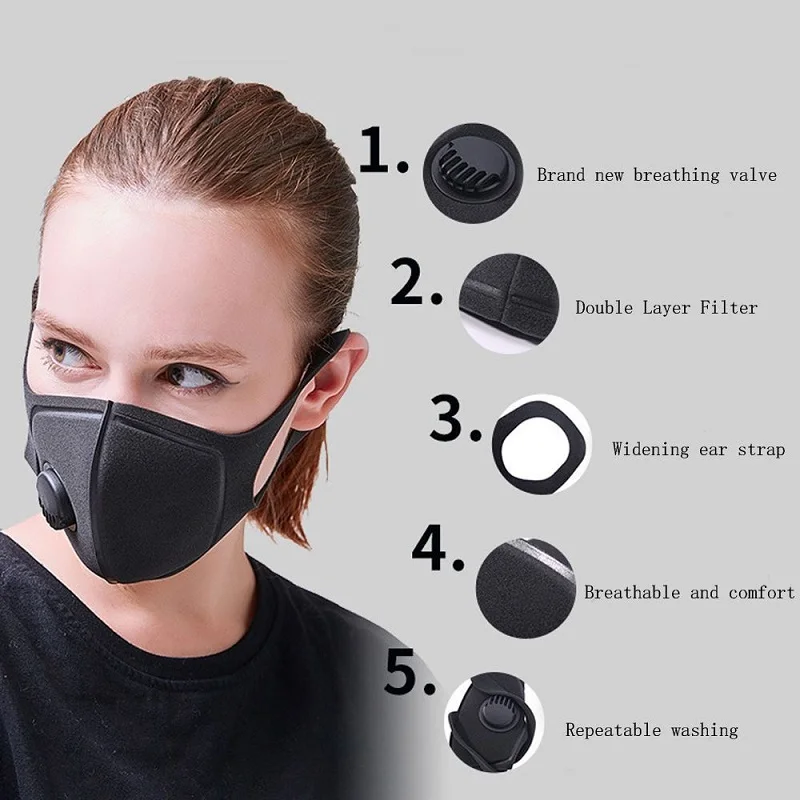 

Men Women Anti Dust Mask Anti Pollution PM2.5 Face Mouth Respirator Breathable Valve Mask Filter Mouth Cover Italy corona virus