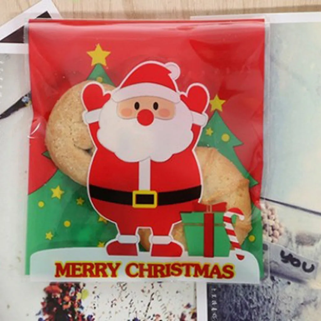 100 шт. подарочные пакеты для печенья, Пластиковые Упаковочные пакеты, вечерние свадебные закуски, печенье, конфетная сумка для детей, подарок на Рождество, Санта-Клаус, Снеговик# p8