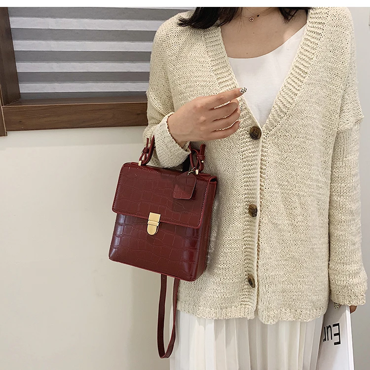 Vintage Fashion Stone pattern Tote bag New High Quality PU Leather Women's Designer Handbag Lock Shoulder Messenger Bag