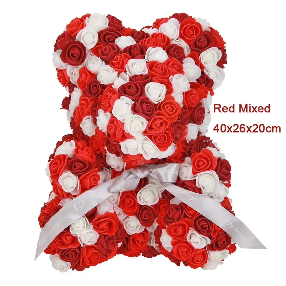 Red Mixed 40cm Мыло, пена, роза, медведь, кукла, роза, плюшевый кролик, панда, любовь, цветок, искусственный, свадьба, день рождения, год, Валентина, подарок для женщин - Цвет: Red Mixed 40cm