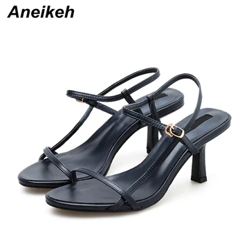 

Aneikeh 2020 Summer New Fashion Narrow Band Women Gladiator Sandal Ladies peep-toe Ankle Buckle Strap Stiletto Heels Shoes Size