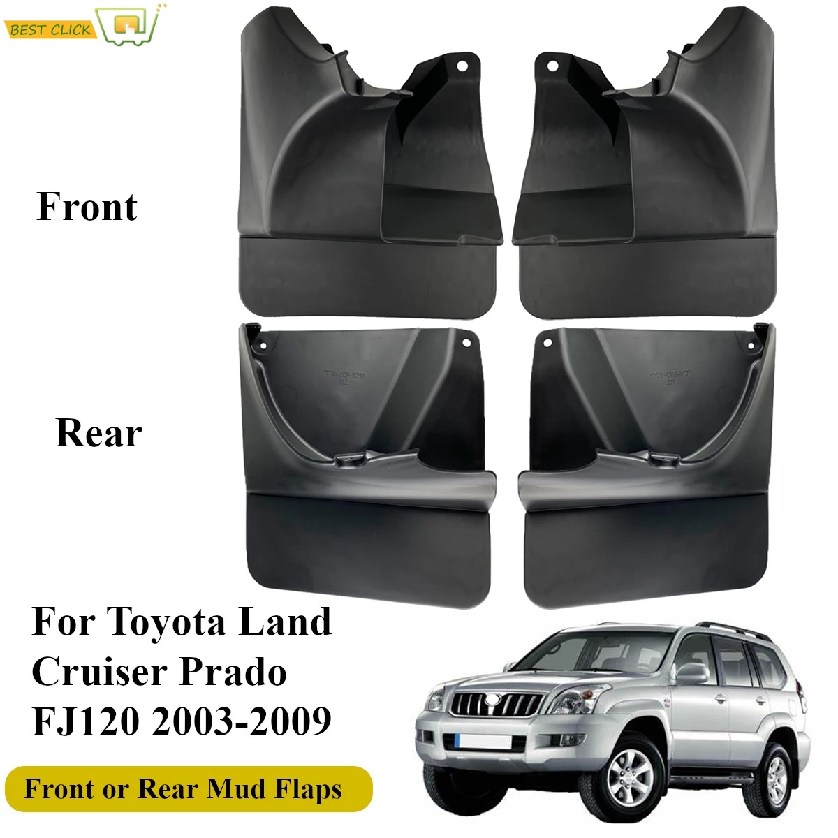 Car Mud Flaps Car Mudguard OE Styled Molded Mud Flaps For Toyota Land Cruiser Prado FJ120 2003-2009 Front or Rear