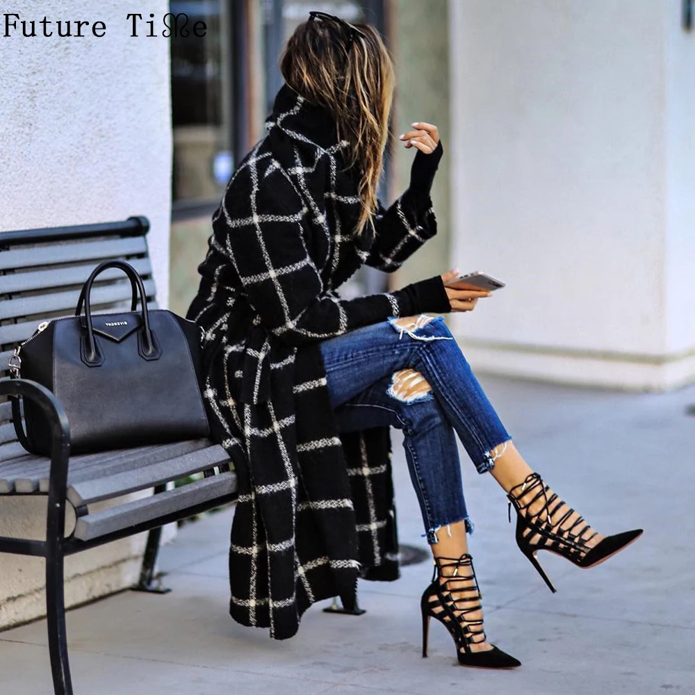 Осеннее женское Шерстяное клетчатое пальто, новое модное длинное шерстяное пальто, облегающее Женское зимнее шерстяное пальто GX394