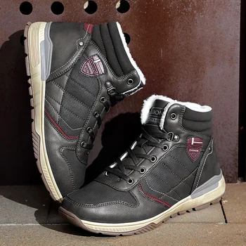 

2019 Designer Men Fashionable Boots Working PU Leather Ankle Snow Boots Driving Shoes Warm Fur Plush Lace-up Winter Shoes Male