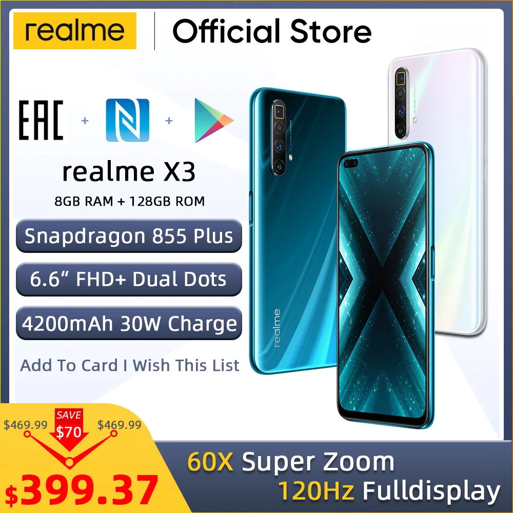  Realme X3 мобильный телефон 64MP 60X SuperZoom 120 Гц дисплей Snapdragon 855 + 8 Гб 128 Гб Смартфон realme 6 Pro Телефон realme v5 