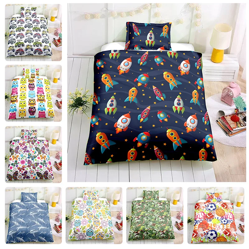 

2Pcs 100% Cotton Crib Bed Linen Kit Cartoon Animal Baby Bedding Set Includes Pillowcase Duvet Cover Without Filler