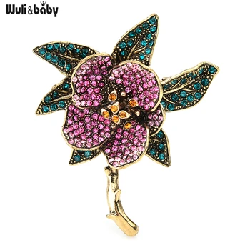 

Wuli&baby Full Rhinestone Plum Blossom Flower Brooches Women Pink Blue Weddings Banquet Flower Brooch Pins Gifts
