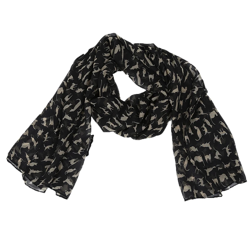 Женский милый шифоновый шарф с рисунком кота черный|Женские шарфы| |