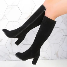 Winter Knee High Boots Women Warm Faux Suede Zipper Boots High Heels Shoes Slim Thigh High Boots Shoes Botas Mujer Bootles D25