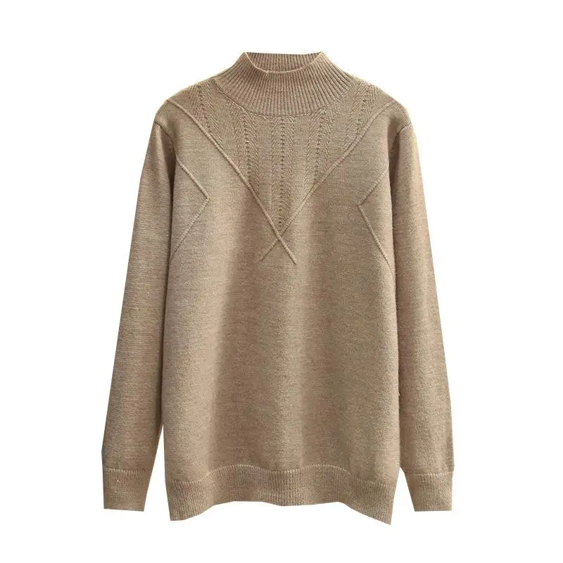 

Women Clothing Sweater Plus Size 2021 Autumn Winter New Jumper Simple Half High Collar Cross Female Knitted Pullovers