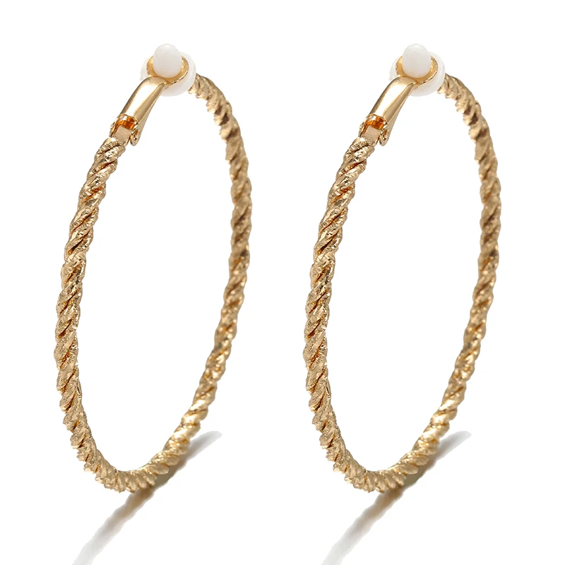 Gold Silver Color Big Round Hoop Clip Earrings No Hole for Women Twisted Circle Large Size Ear Clips Jewelry for Party